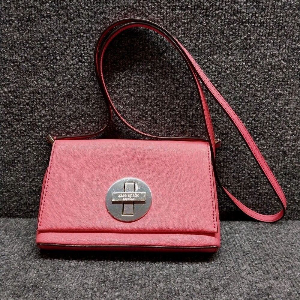 Kate Spade Pink Leather Crossbody Bag Turn Lock Small Flap Purse